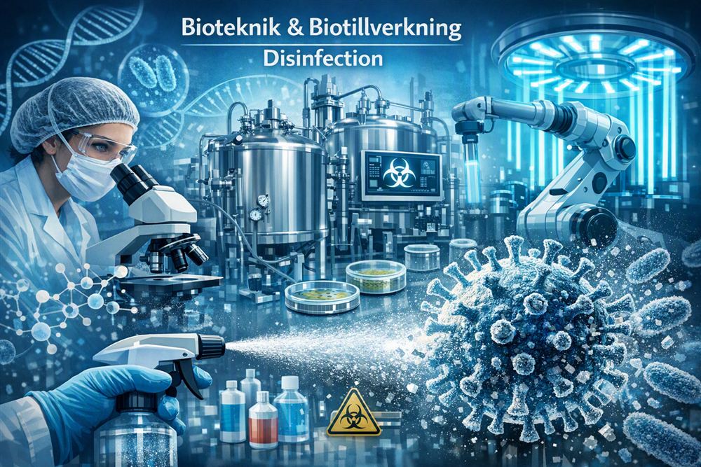 Illustration av bioteknik och biotillverkning med laboratorieutrustning